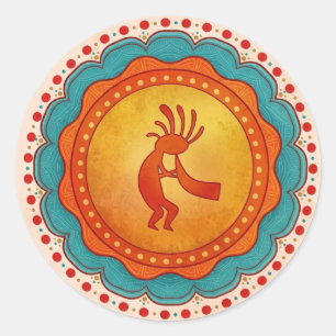 Sticker Rond Kokopelli Inspiré du Sud-Ouest