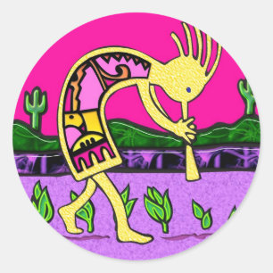 Sticker Rond Kokopelli, Joueur de Flûte du désert