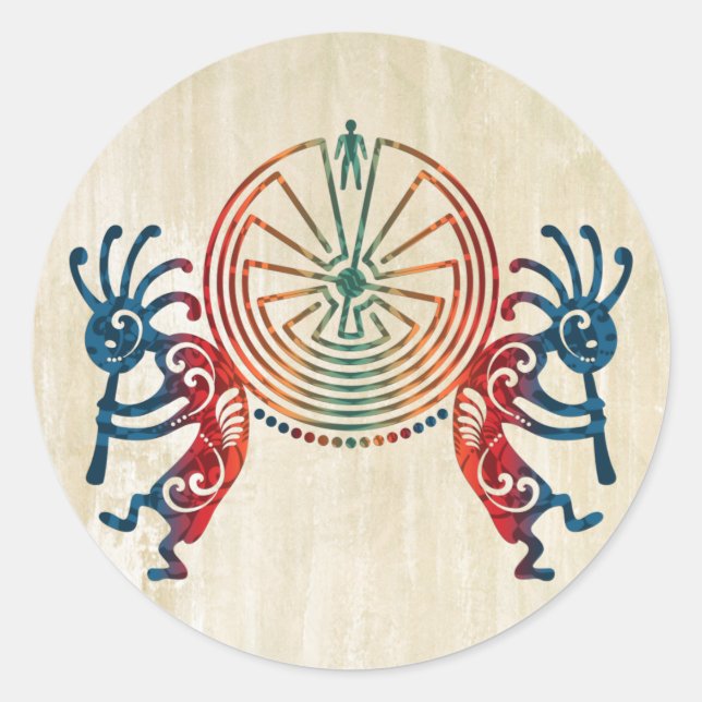 Sticker Rond KOKOPELLI / L'HOMME DANS LE MAZE + vos idées (Devant)