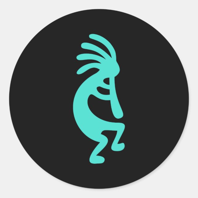 Sticker Rond Kokopelli noir et turquoise (Devant)