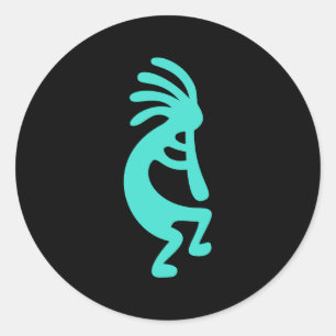 Sticker Rond Kokopelli noir et turquoise