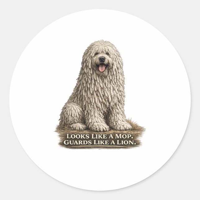Sticker Rond Komondor – Ressemble à une serpillière Garde comme (Devant)