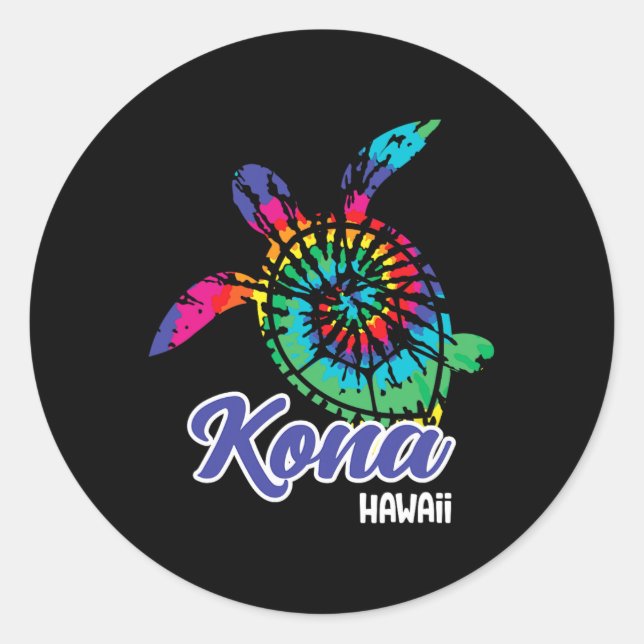 Sticker Rond Kona Hawaii Tie Dye Save Sea Turtles Hawaiian Beac (Devant)