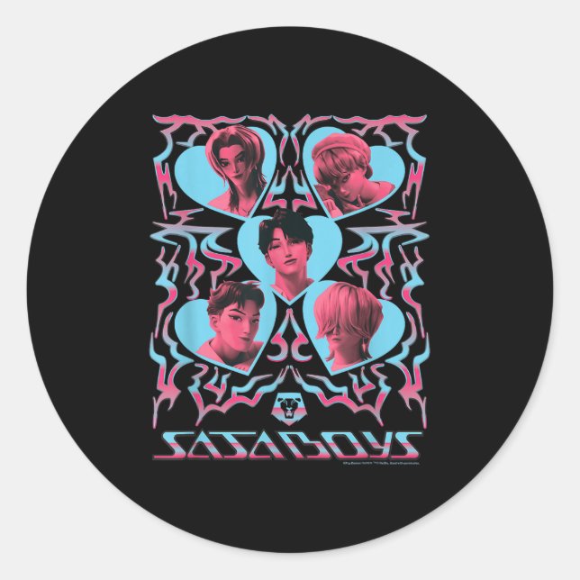 Sticker Rond Kp Demon Hunters Halloween Saja Boys Heart Shapes  (Devant)