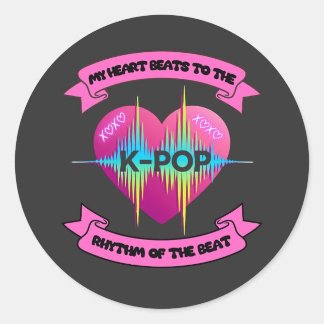 Sticker Rond KPop Heart Sound Rhythm Music Beat Fan Design (Devant)