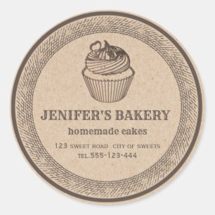 Sticker Rond Kraft boulangerie cupcakes et sucreries maison Cla