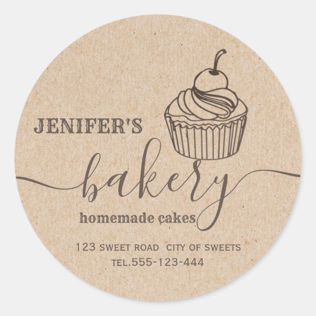 Sticker Rond Kraft boulangerie cupcakes et sucreries maison Cla (Devant)