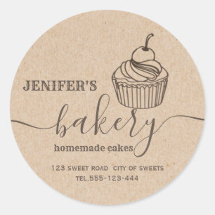 Sticker Rond Kraft boulangerie cupcakes et sucreries maison Cla