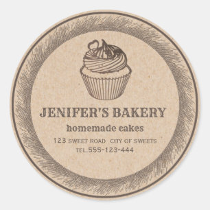 Sticker Rond Kraft boulangerie cupcakes et sucreries maison Cla