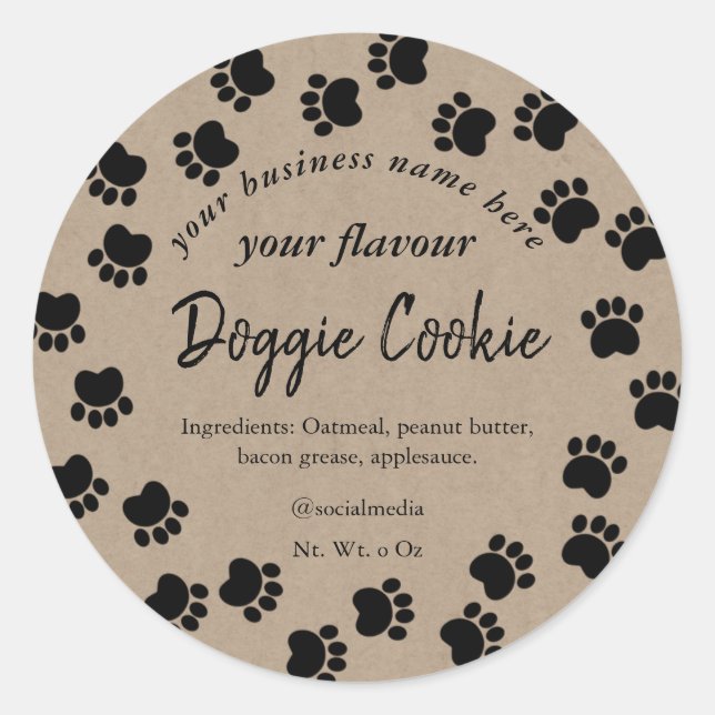 Sticker Rond kraft brun papier chien chemin de patte chien bisc (Devant)