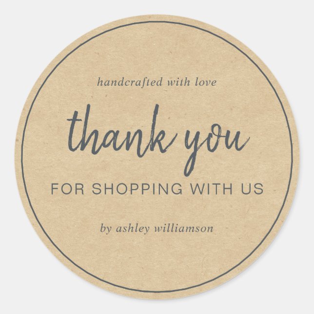 Sticker Rond Kraft Chic Script Merci pour votre achat (Devant)