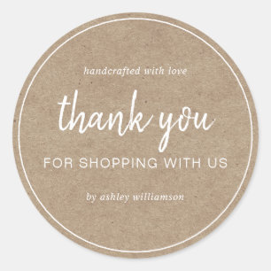 Sticker Rond Kraft Chic Script Merci pour votre achat