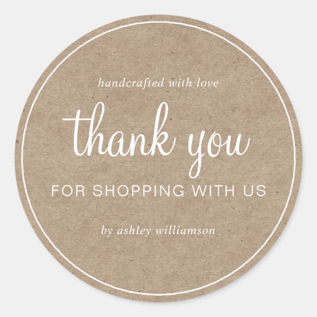 Sticker Rond Kraft Chic Script Thank You For Shopping (Devant)