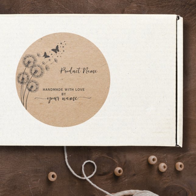 Sticker Rond Kraft floral fait main avec amour (Créateur téléchargé)