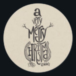 Sticker Rond Kraft Holiday Christmas MERRY NOËL Snowman<br><div class="desc">Stickers</div>