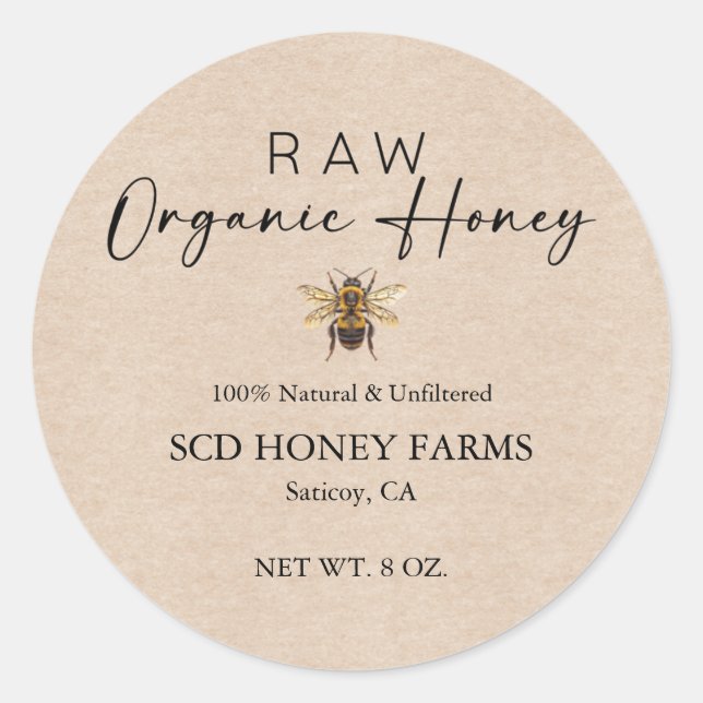 Sticker Rond Kraft Honey Jar Labels | Custom Honey Labels (Devant)