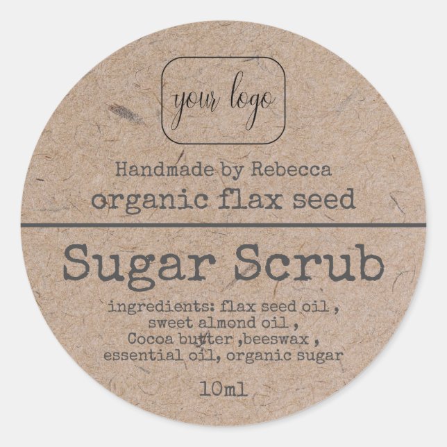 Sticker Rond Kraft Paper Sugar Scrub Ajouter Votre Logo (Devant)