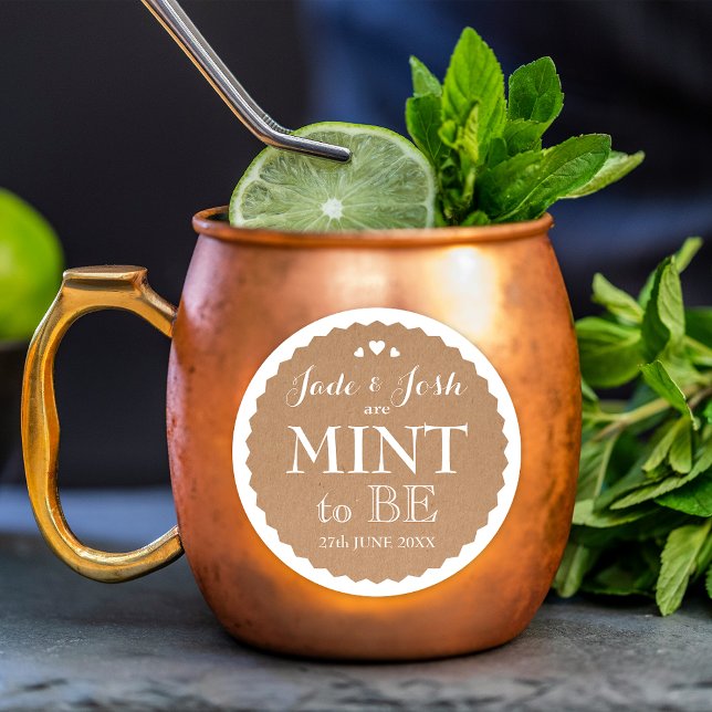 Sticker Rond Kraft Papier Coeurs Mariage Mint Favoriser Arrondi (Créateur téléchargé)