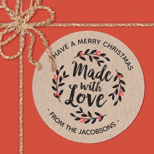 Sticker Rond Kraft personnalisé fait de Noël d'amour