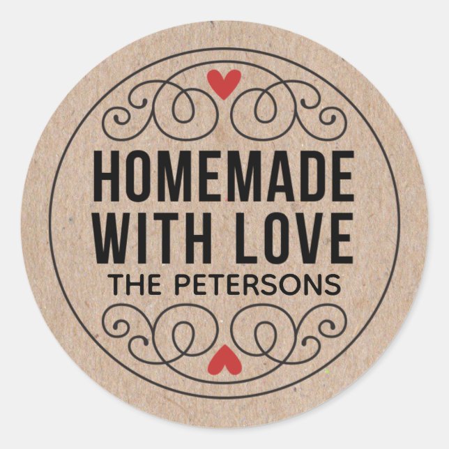 Sticker Rond Kraft Personnalisé Fait Maison Avec Amour (Devant)