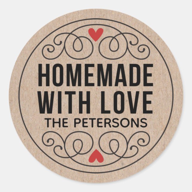 Sticker Rond Kraft Personnalisé Fait Maison Avec Amour (Devant)
