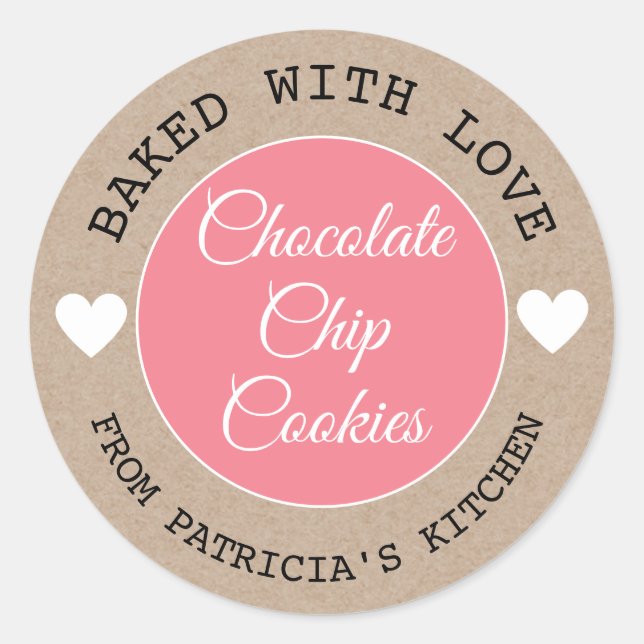 Sticker Rond Kraft Rustique Cuit Avec Loisir Choco Cookies Rose (Devant)