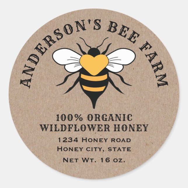 Sticker Rond Kraft vintage bee miel pot (Devant)
