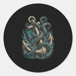 Sticker Rond Kraken ancre monstre marin tentacules 