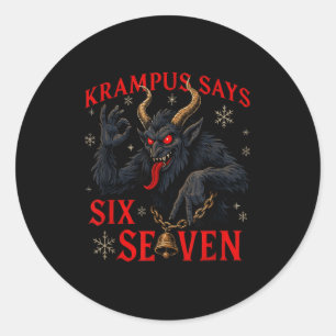 Sticker Rond Krampus drôle dit six sept 6 7 Meme Noël Xm