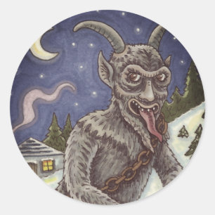 STICKER ROND KRAMPUS & ENFANTS NAUGHTY, HISTOIRE DE NOËL CRAYAN