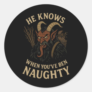 Sticker Rond Krampus Liste de vilaines horreur de Noël