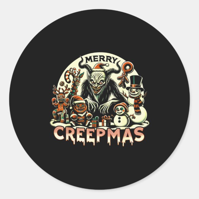 Sticker Rond Krampus Merry Creepmas Christmas 30’s Retro Cartoo (Devant)