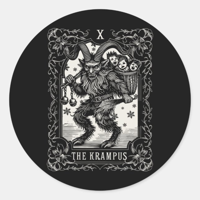 Sticker Rond Krampus Tarot Card Design Christmas Season Evil Pa (Devant)