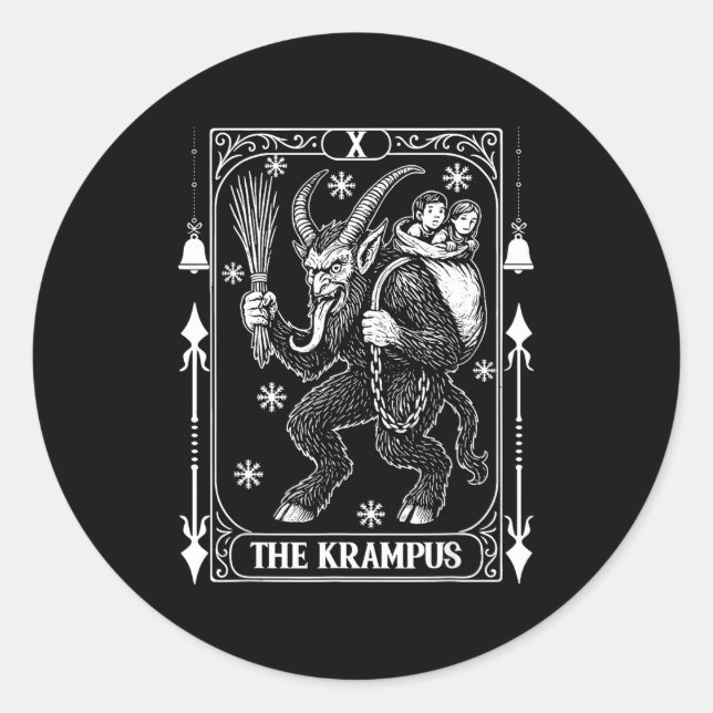 Sticker Rond Krampus Tarot Card Design Christmas Season Evil Pa (Devant)