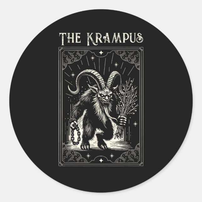 Sticker Rond Krampus Tarot Card Design Christmas Season Evil Pa (Devant)