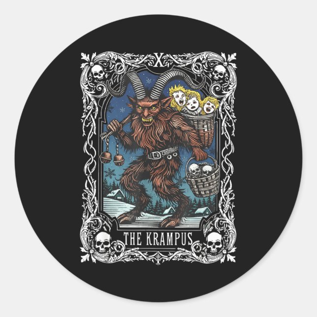 Sticker Rond Krampus Tarot Card Design Christmas Season Evil Pa (Devant)
