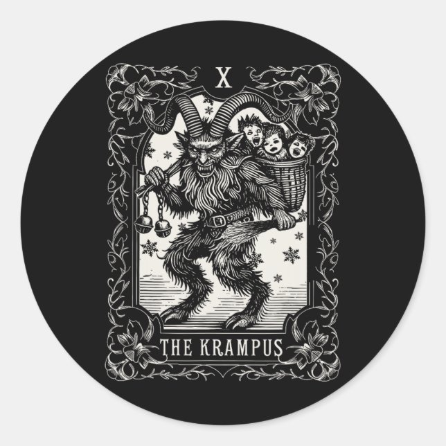 Sticker Rond Krampus Tarot Card Design Noël Saison Evil Pa (Devant)
