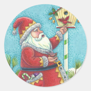 STICKER ROND KRIS KRINGLE & CARDINALS CHRISTMAS PÈRE NOËL STICK