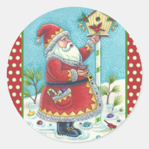 STICKER ROND KRIS KRINGLE & CARDINALS CHRISTMAS PÈRE NOËL STICK