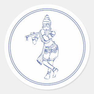 Sticker Rond Krishna jouant de la flûte   Dieu indien