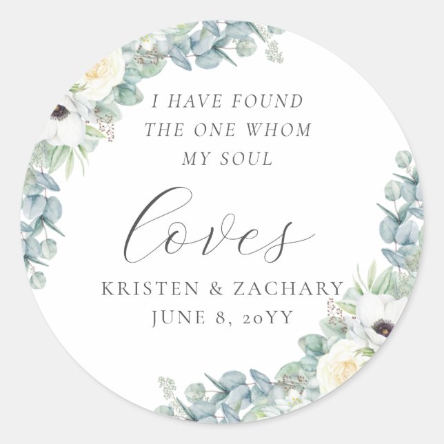 Sticker Rond Kristen Floral Greenery Christian Wedding Favor (Devant)
