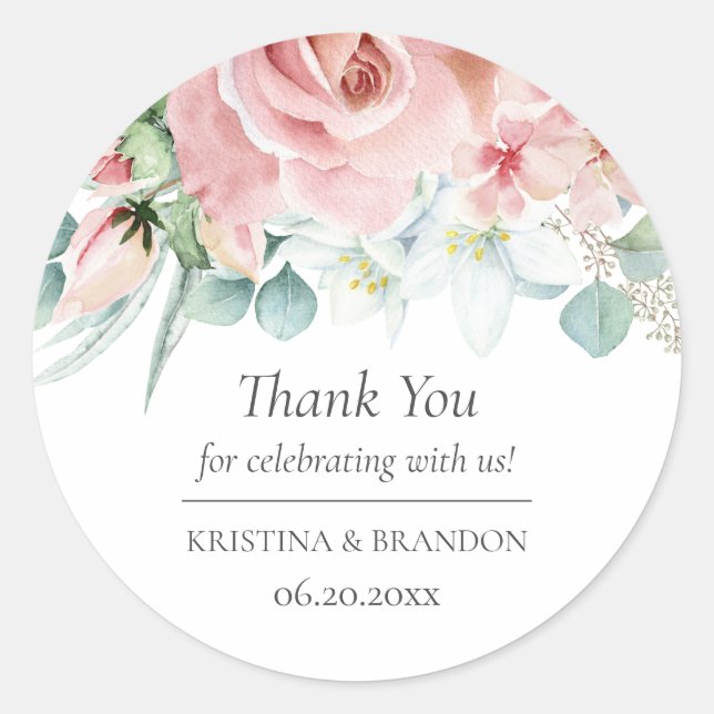Sticker Rond Kristina Floral Rose Mariage Faveur (Devant)