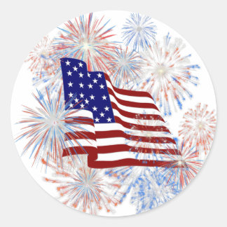 Sticker Rond KRW American Flag Fireworks Patriotique