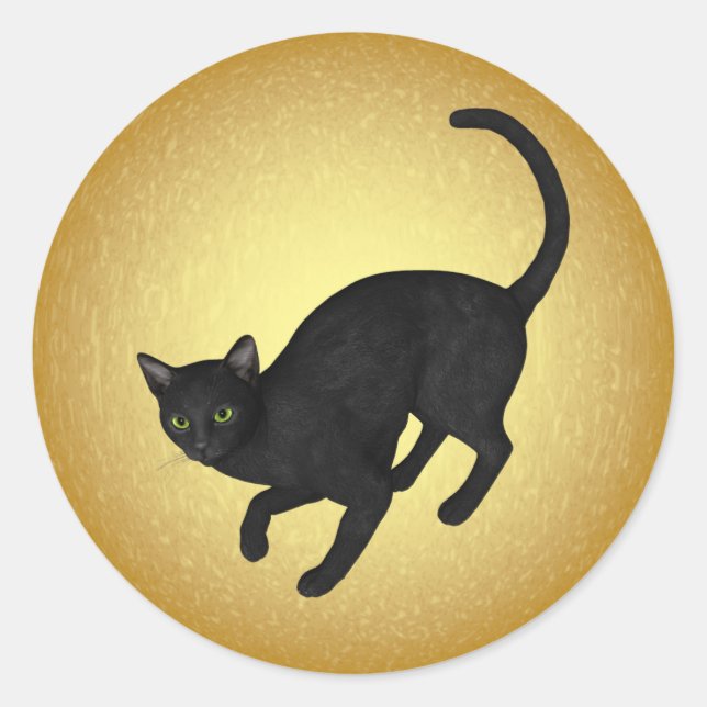 Sticker Rond KRW Chat noir par la Pleine lune Halloween (Devant)