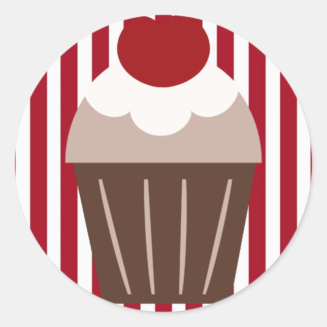 Sticker Rond KRW Chocolate Cerry Cupcake rayé (Devant)