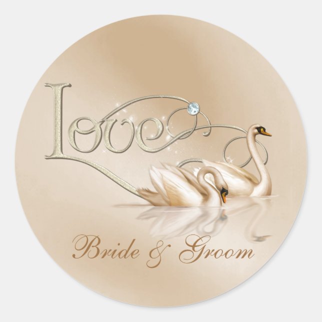 Sticker Rond KRW Custom Graceful Swans Aimer Seals Mariages (Devant)