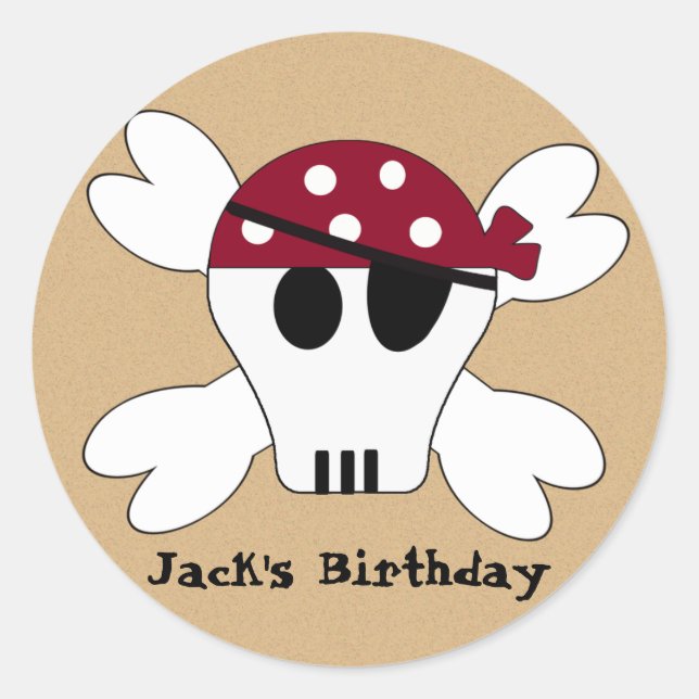 Sticker Rond KRW Cute Pirate Skull et Crossbone Anniversaire (Devant)