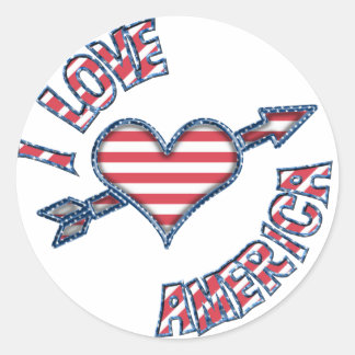 Sticker Rond KRW I Love America Heart Stars and Stripes
