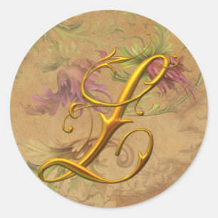 Sticker Rond KRW Vintage Floral L Monogramme Mariage Seal