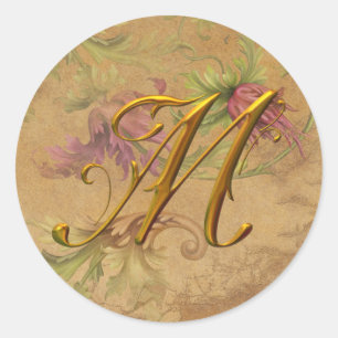 Sticker Rond KRW Vintage Floral M Monogramme Mariage Seal